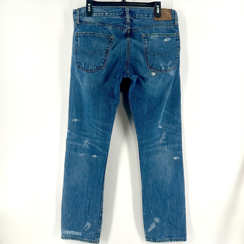 Polo Ralph Lauren Varick Slim Straight Jeans Mens 32x32 Blue Distressed Denim - Picture 3 of 10